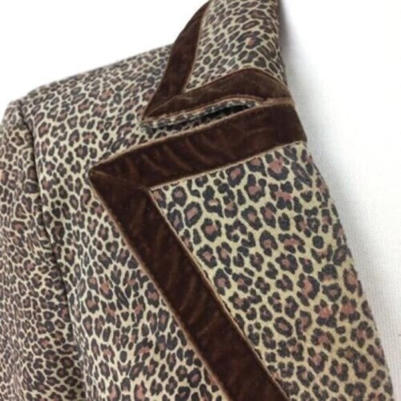 Vakko Suede Jacket Size M Women Animal Print Lined Smoking Brown Velvet - Picture 10 of 11